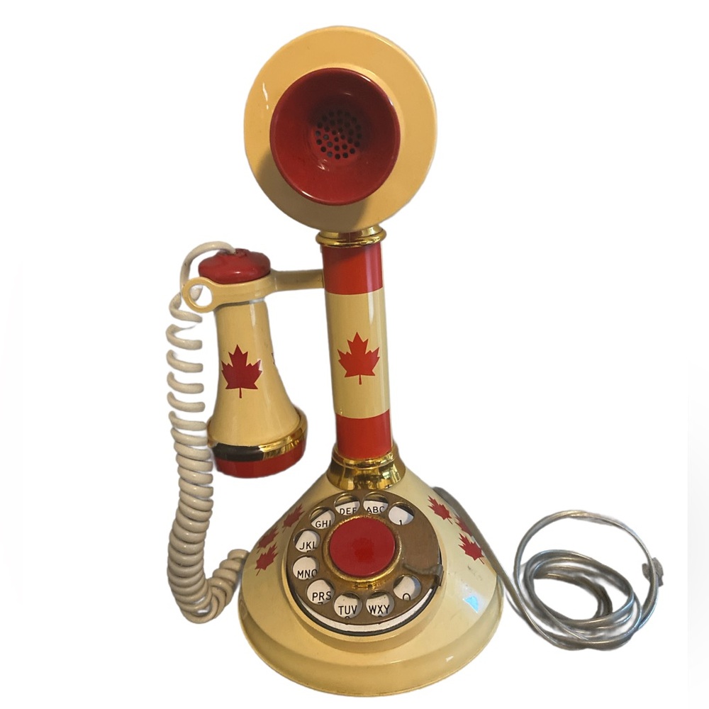 Deco-Tel Vintage 1973 Candlestick Rotary Phone Canadian Flag 70s Rare Untested